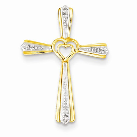 14k Gold Rhodium Diamond Cross Pendant, Quality AA (G-H Color, SI1-SI2 Clarity)