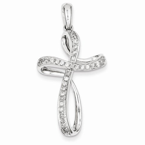 14k White Gold & Diamond Cross Pendant, Quality AA (G-H Color, SI1-SI2 Clarity)
