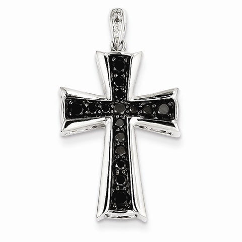 14k White Gold White & black-diamond Cross Pendant, Quality AA (G-H Color, SI1-SI2 Clarity, 0.62 cttw)