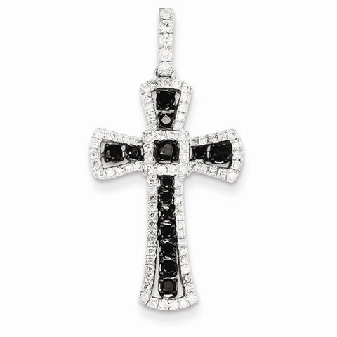 14k White Gold Black and White Diamond Cross pendant, Quality AA (G-H Color, SI1-SI2 Clarity, 0.83 cttw), Classy Pendants for Necklace