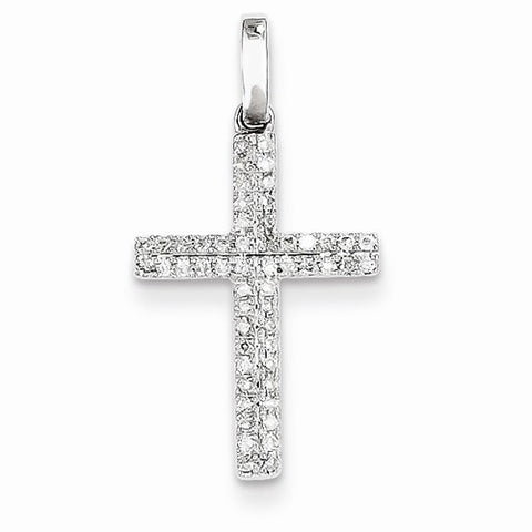 14k White Gold Diamond Small Cross Pendant, Quality AA (G-H Color, SI1-SI2 Clarity)