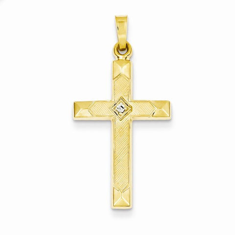 14k Gold Textured and Polished Diamond Cross Pendant, Quality AA (G-H Color, SI1-SI2 Clarity)