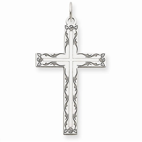 14k White Gold Laser Designed Cross Pendant, Alluring Pendants for Necklace