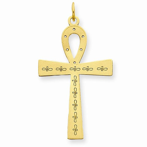 14k Gold Laser Designed Ankh Cross pendant, Charm