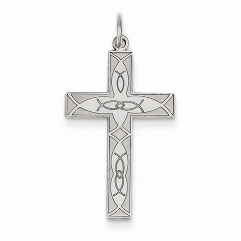 14k White Gold Laser Designed Cross Pendant, Delightful Pendants for Necklace