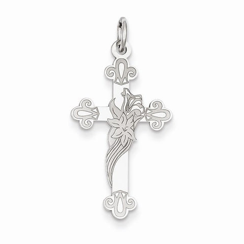 14k White Gold Laser Designed Cross Pendant, Fine Pendants for Necklace