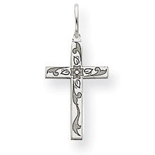 14k White Gold Laser Designed Cross Charm hide-image