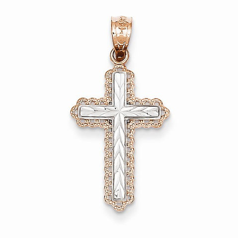 14k Rose Gold Rhodium Diamond Cut Cross Pendant, Pendants for Necklace