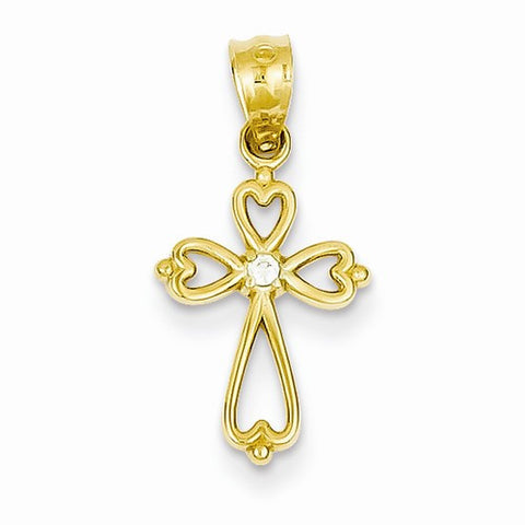 14k Yellow Gold Diamond Accented Cross Pendant, Pendants for Necklace