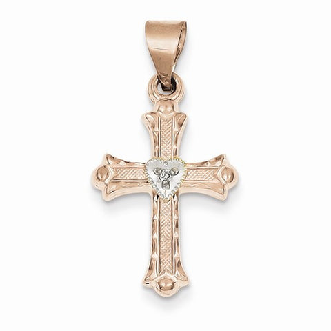 14k Gold Two-tone Rose & White Gold Diamond Cross Pendant, Pendants for Necklace