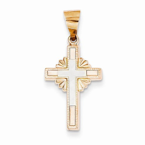 14k Gold Two-tone Textured Hollow Cross Pendant, Pendants for Necklace