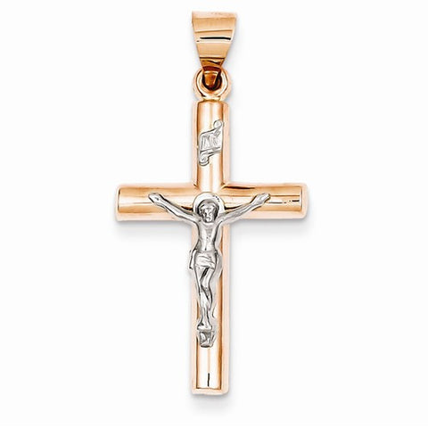 14k Two-tone Gold Hollow Crucifix Pendant, Pendants for Necklace
