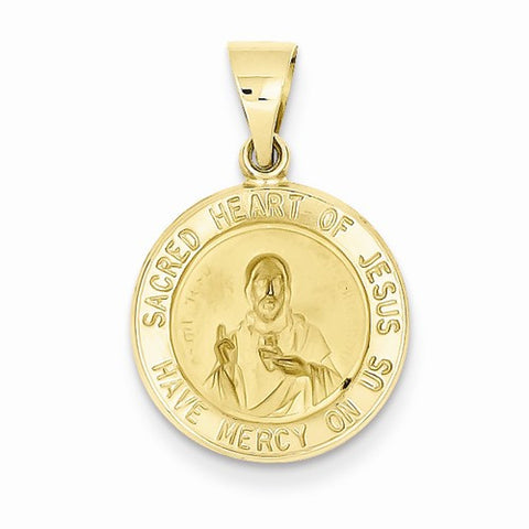 14k Gold Polished and Satin Sacred Heart of Jesus Medal pendant, Pretty Pendants for Necklace