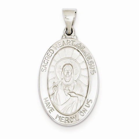 14k White Gold Polished and Satin Sacred Heart of Jesus Medal Pendant, Pendants for Necklace