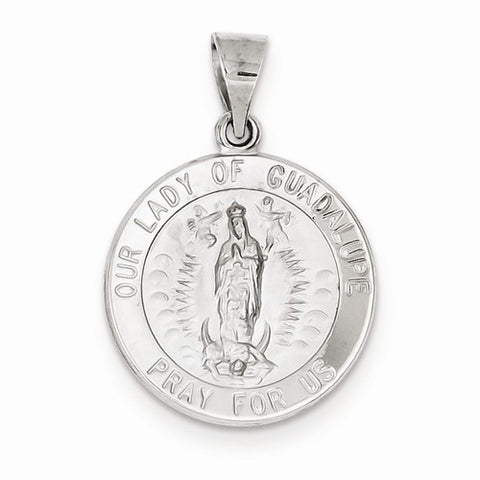 14k White Gold Polished and Satin Our Lady of Guadalupe Medal Pendant, Pendants for Necklace
