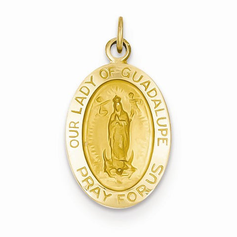 14k Gold Polished and Satin Our Lady of Guadalupe Medal pendant, Charm
