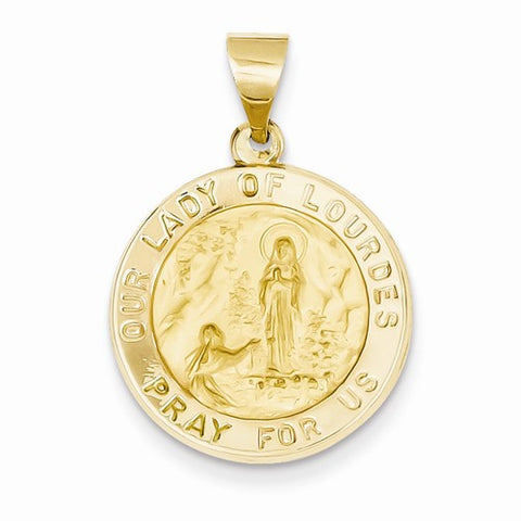 14k Gold Polished and Satin Our Lady of Lourdes Medal Pendant, Pendants for Necklace