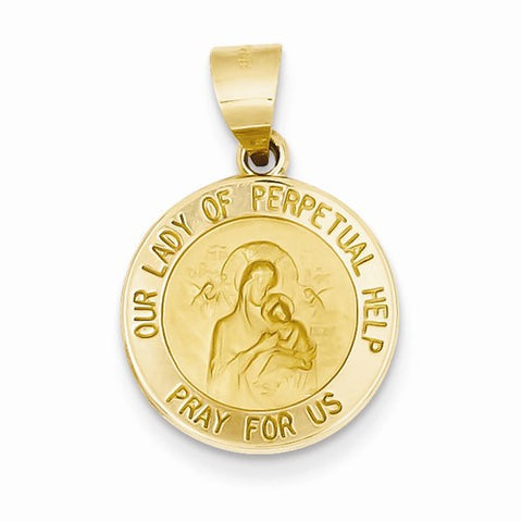 14k Gold Polished and Satin Our Lady of Perpetual Help Medal pendant, Delightful Pendants for Necklace