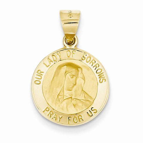 14k Gold Polished and Satin Our Lady of Sorrows Medal pendant, Exquisite Pendants for Necklace