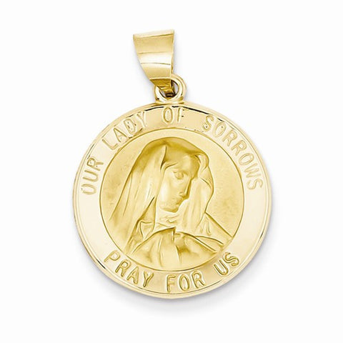 14k Gold Polished and Satin Our Lady of Sorrows Medal pendant, Fine Pendants for Necklace