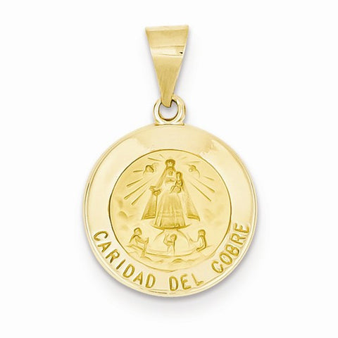 14k Gold Polished and Satin Caridad Del Cobre Medal pendant, Pendants for Necklace