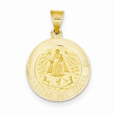 14k Gold Polished and Satin Caridad del Cobre Medal pendant, Pretty Pendants for Necklace