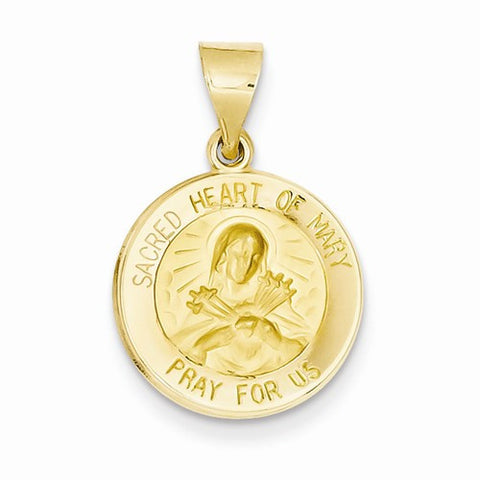 14k Gold Polished and Satin Sacred Heart of Mary Medal pendant, Gorgeous Pendants for Necklace