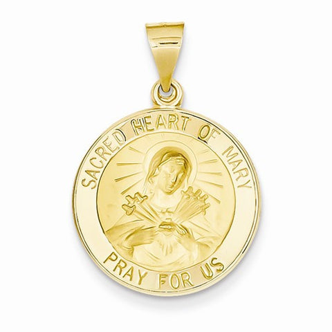 14k Gold Polished and Satin Sacred Heart of Mary Medal pendant, Lovely Pendants for Necklace
