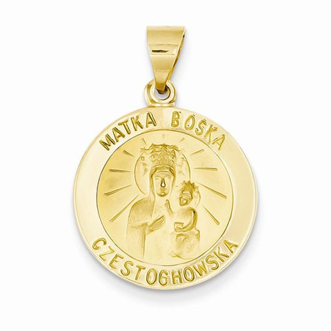 14k Gold Polished and Satin Matka Boska Czestochowska Reversible Medal Pendant, Pendants for Necklace