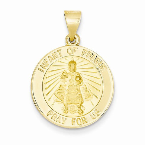14k Gold Polished and Satin Infant of Prague Medal pendant, Classy Pendants for Necklace