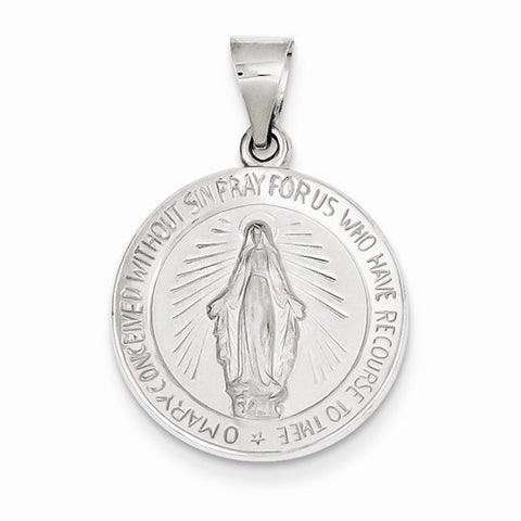 14k White Gold Polished and Satin Miraculous Medal pendant, Appealing Pendants for Necklace