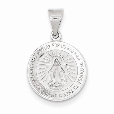 14k White Gold Polished and Satin Miraculous Medal pendant, Charm