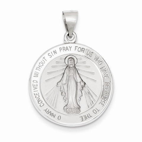 14k White Gold Polished and Satin Miraculous Medal pendant, Dazzling Pendants for Necklace