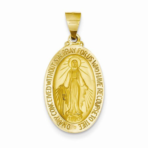 14k Gold Polished and Satin Miraculous Medal pendant, Delightful Pendants for Necklace
