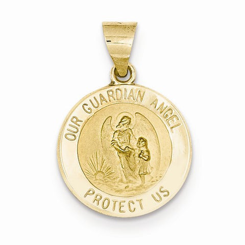 14k Gold Polished and Satin Our Guardian Angel Medal Pendant, Pendants for Necklace