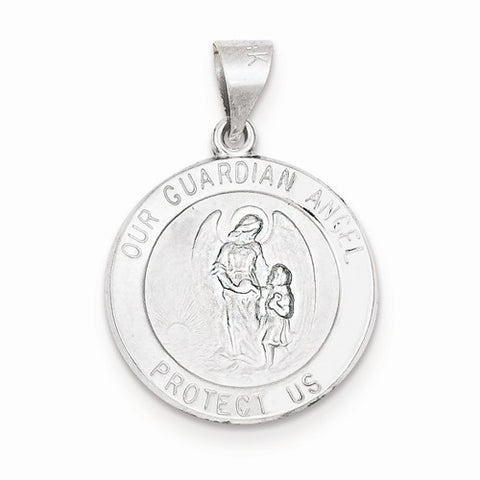 14k White Gold Polished and Satin Our Guardian Angel Medal Pendant, Pendants for Necklace
