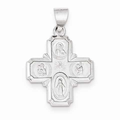14k White Gold Polished and Satin Four Way Medal Pendant, Pendants for Necklace