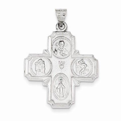 14k White Gold Four Way Medal pendant, Pendants for Necklace