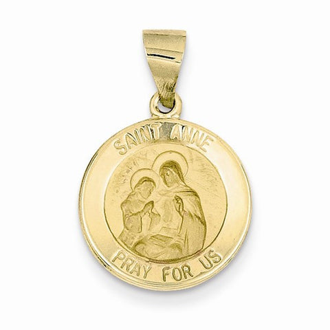 14k Gold Polished and Satin St. Anne Medal pendant, Pretty Pendants for Necklace
