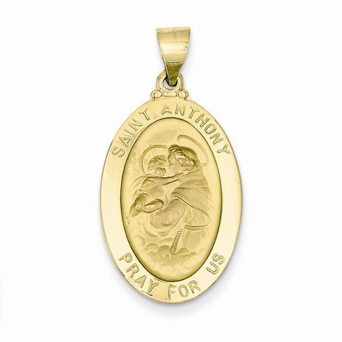 14k Gold Polished and Satin St. Anthony Medal pendant, Charm