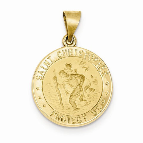 14k Gold Polished and Satin St. Christopher Medal pendant, Pendants for Necklace