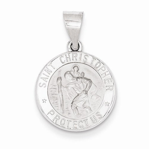 14k White Gold Polished and Satin St. Christopher Medal pendant, Gorgeous Pendants for Necklace
