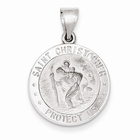 14k White Gold Polished and Satin St. Christopher Medal pendant, Lovely Pendants for Necklace