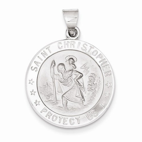 14k White Gold Polished and Satin St. Christopher Medal pendant, Stylish Pendants for Necklace