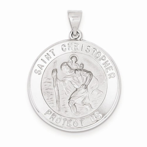 14k White Gold Polished and Satin St. Christopher Medal pendant, Classy Pendants for Necklace