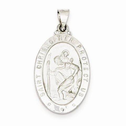 14k White Gold Polished and Satin St. Christopher Medal pendant, Charm
