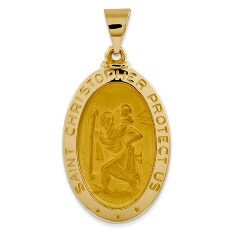 14k Gold Polished and Satin St. Christopher Medal pendant, Adorable Pendants for Necklace