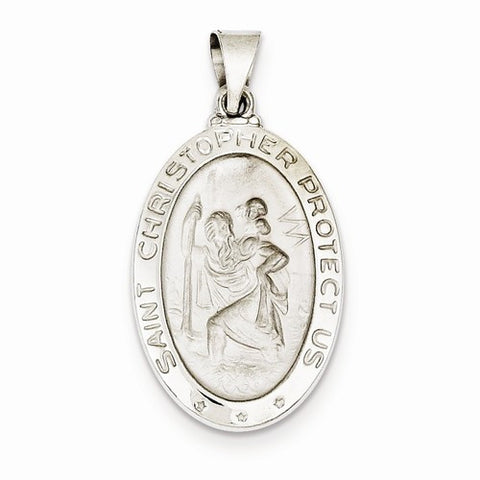 14k White Gold Polished and Satin St. Christopher Medal pendant, Dazzling Pendants for Necklace