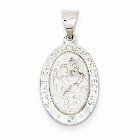 14k White Gold Polished and Satin St. Christopher Medal pendant, Exquisite Pendants for Necklace