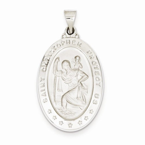 14k White Gold Polished and Satin St. Christopher Medal pendant, Fine Pendants for Necklace